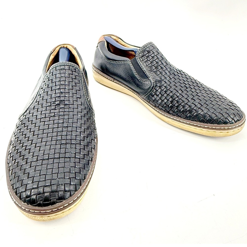 Johnston & Murphy Loafers Mens 11.5 Black Woven Sheepskin Leather Slip On